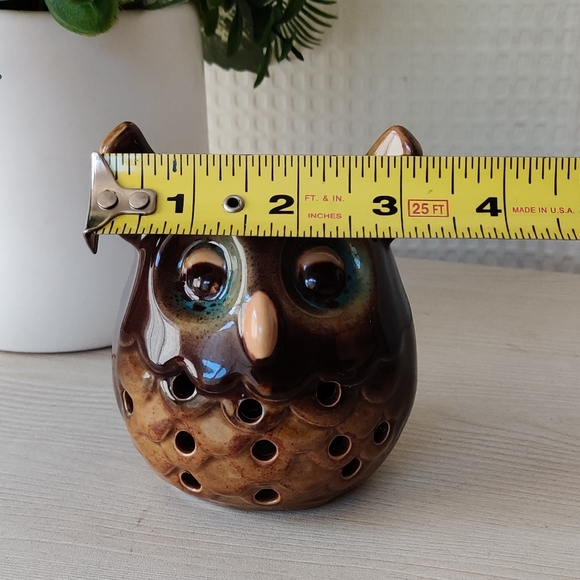 Brown Glazed Ceramic Owl Tea Light Candle Holder - Picture 7 of 8